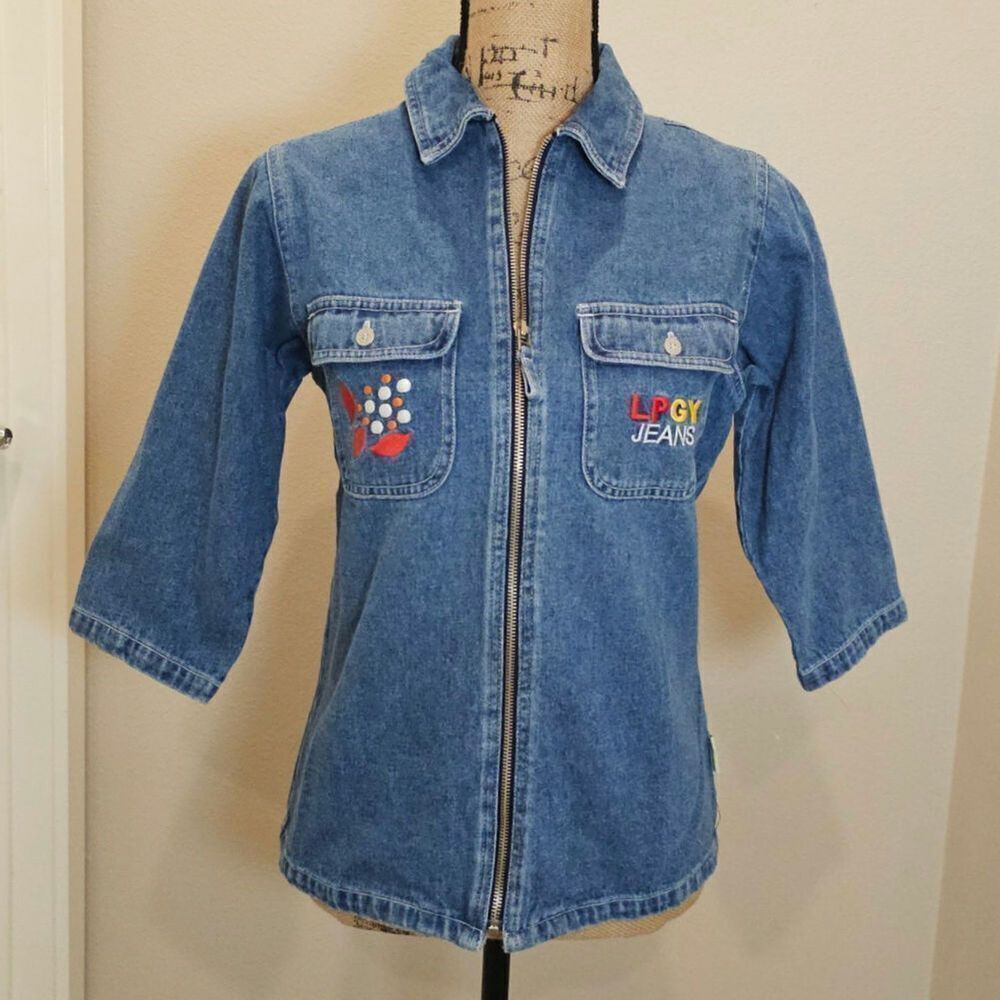 Lapagayo Holland Denim Zip Up Shirt Size Medium